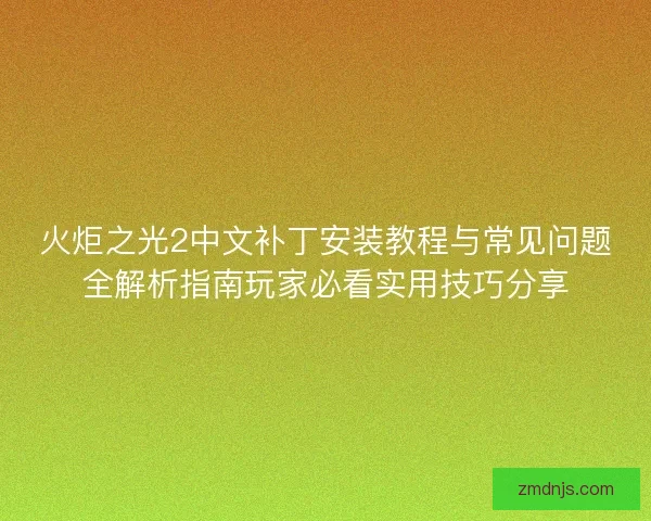火炬之光2中文补丁安装教程与常见问题全解析指南玩家必看实用技巧分享